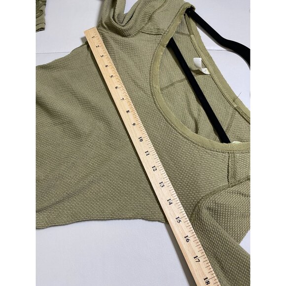 Free People Masquerade Cuff Thermal Sweater Size Small Olive Green Waffle Knit - Picture 7 of 15